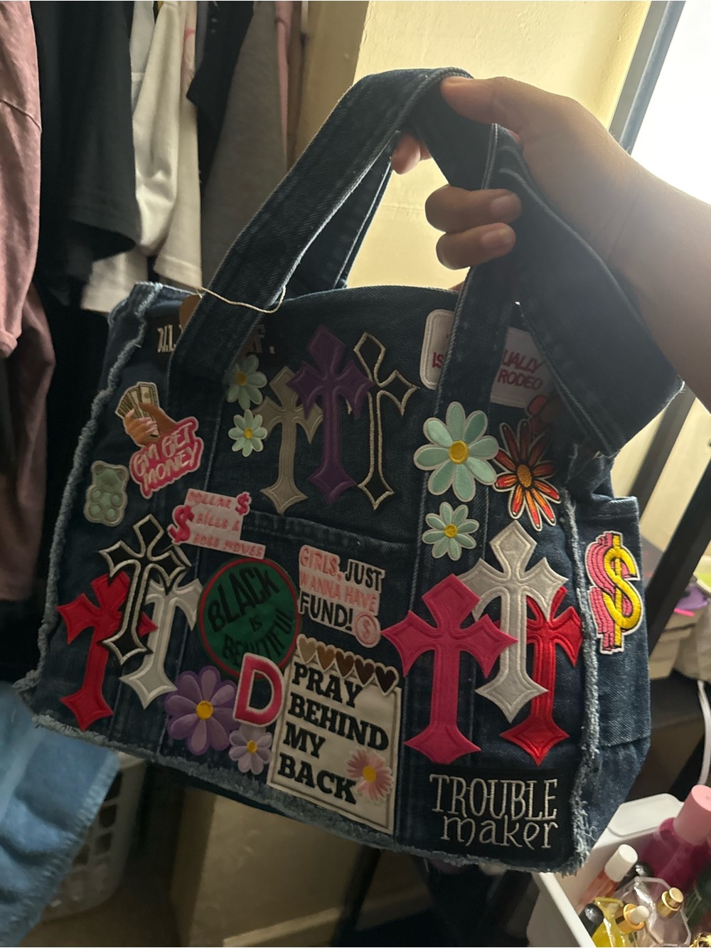 Denim Patchwork Tote Bag - Multi Color